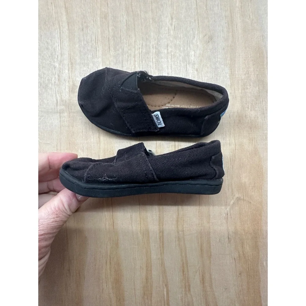 TOMS Toddler Boys Girls Black Canvas Alpargata‎ Slip On Shoes Size T5 Hook Loop